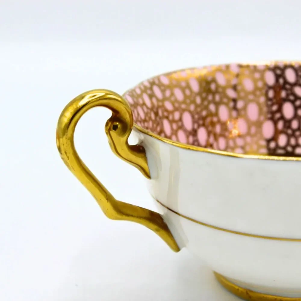 Vintage Victoria C&E Bone China Teacup & Saucer Pink Bubble Pattern Gold Gilt